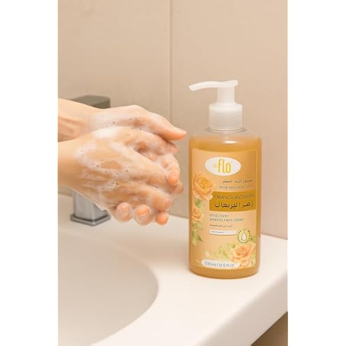 FLO صابون يد معطر بزهرة البرتقال، سائل مضاد للبكتيريا برائحة رقيقة، غني بالجليسرين، 500 مل - Image 3